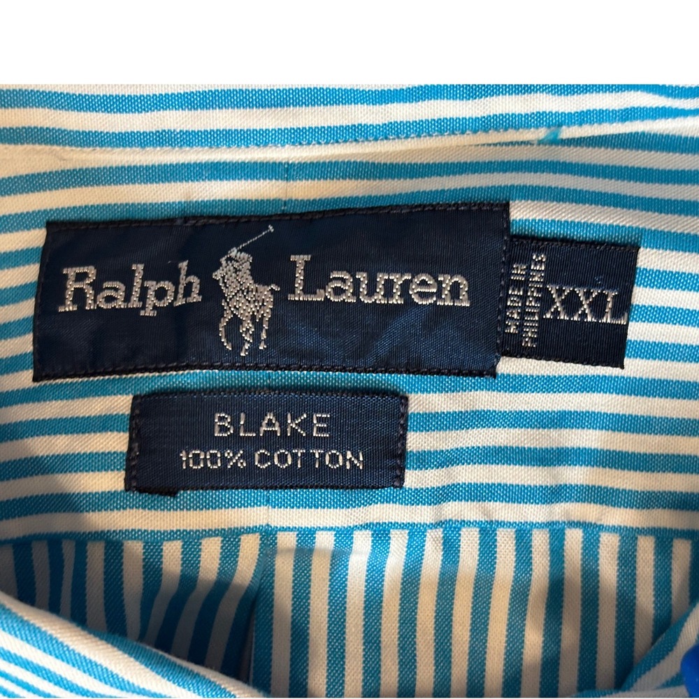 Polo Ralph Lauren Blake Shirt Mens XXL Blue White Stripe Cotton Button Down - Picture 11 of 13